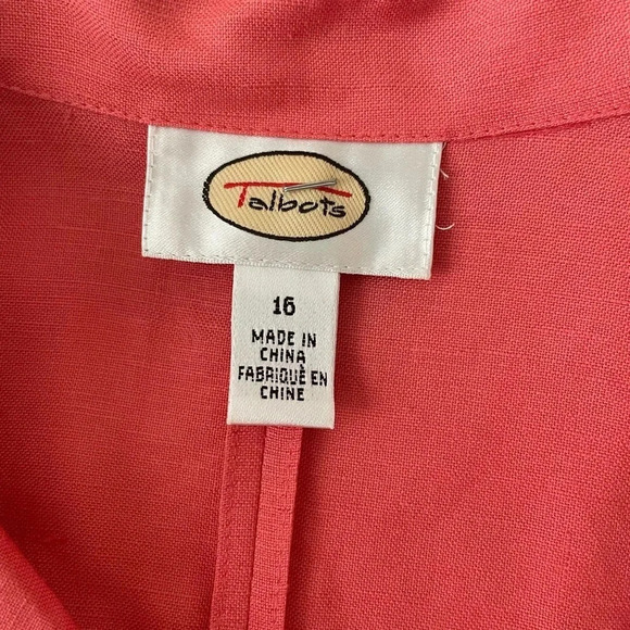 Talbots open back linen coral orange linen shacket blazer 16 - Picture 5 of 6